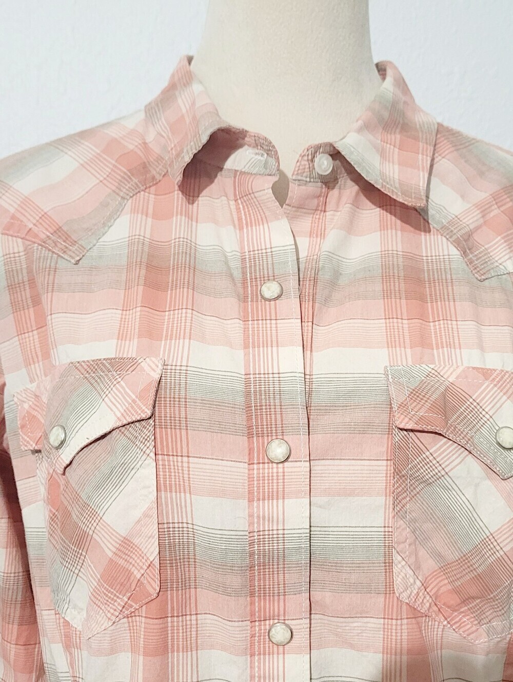 Wrangler Retro Western Plaid Snap Front Shirt Womens Size Large Pink 100% Cotton - Picture 3 of 14